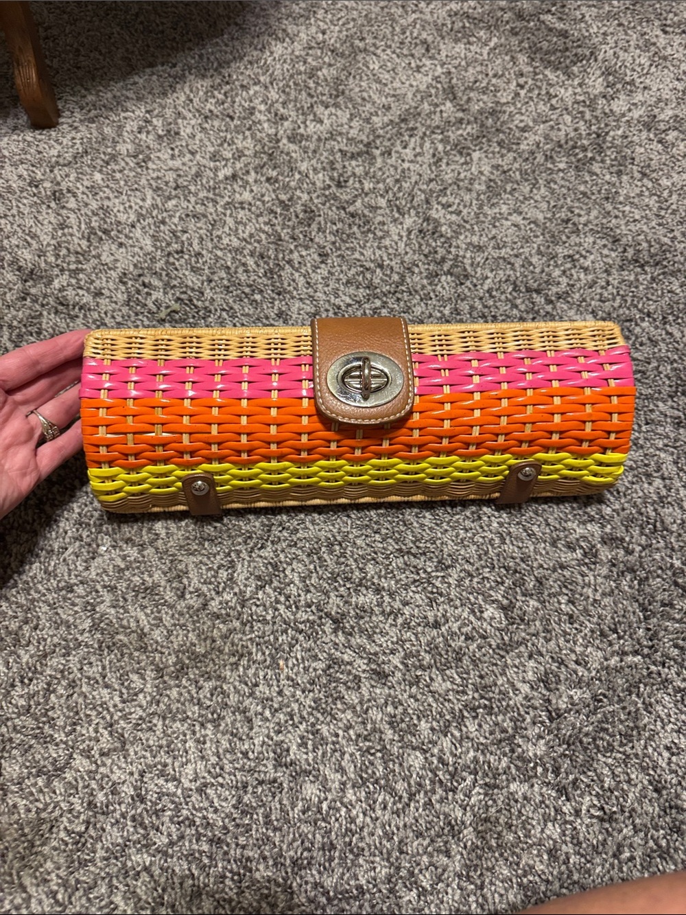 Nordstrom Woven Straw Clutch in Pink, Orange & Yellow